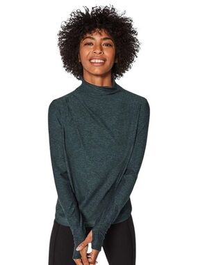 Lululemon Morning Miles Pullover Top Pleated Shoulder Mock Neck Cuffins Sz 4 EUC